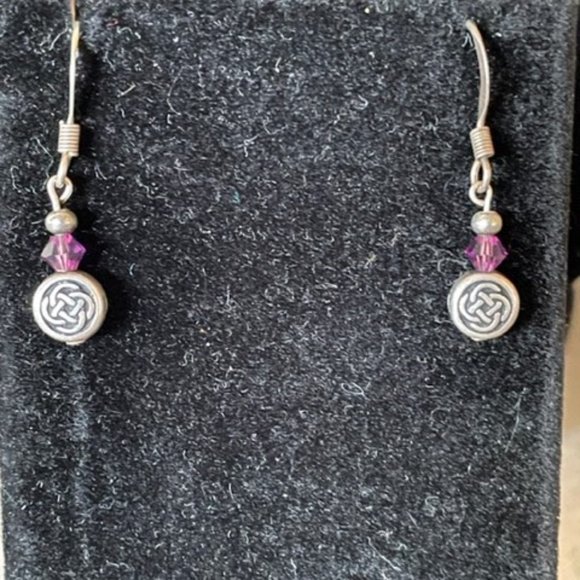 Celtic Knot Artist Signed Amethyst bi-cone 925 Sterling Silver Earrings Ireland - Picture 2 of 8
